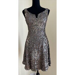 Shail K. 100% Silk Cocktail Dress Beaded Sequins Sequined Size 4 Beige Bronze